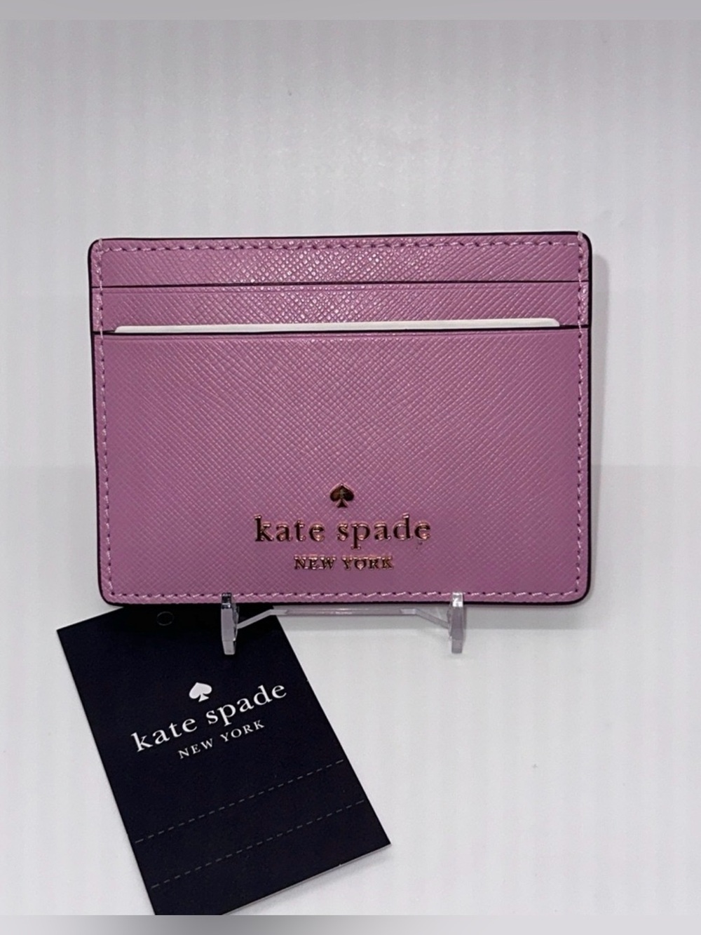 kate spade pink/Lilac Saffiano Card Holder with Gold Logo NWT